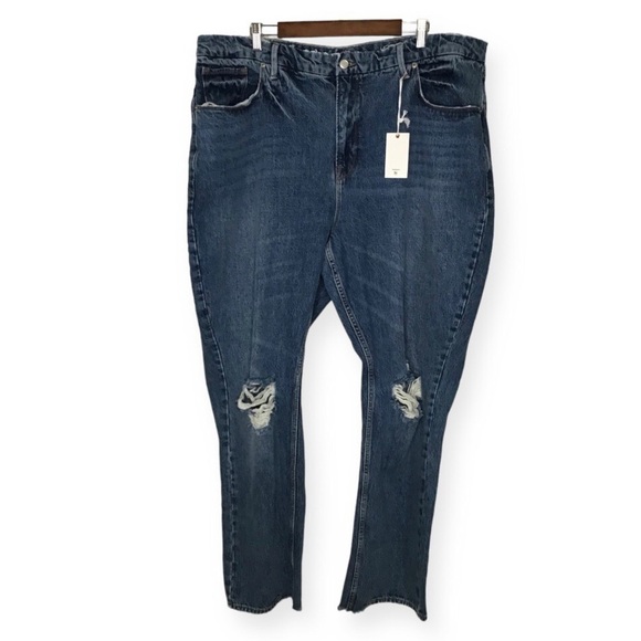 NWOT GOOD AMERICAN Good 90’s Icon Distressed Straight Jeans. - Picture 1 of 12